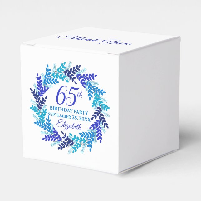 Elegant Royal Blue Wreath 65th Birthday Party Favour Box (Front Side)