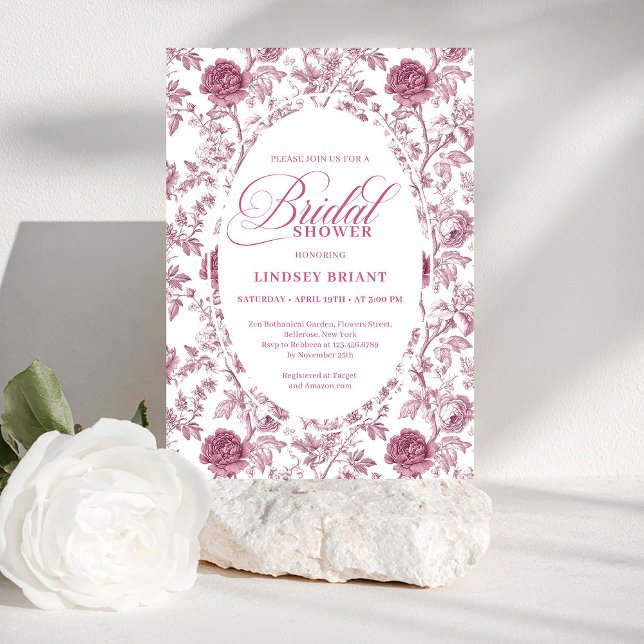 Elegant Royal Blush Rose Pattern Bridal Shower  Invitation (Elegant Royal Blush Rose Pattern Bridal Shower Invite)
