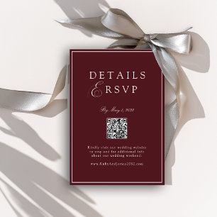 Elegant Royal Burgundy QR Code Wedding RSVP  Enclosure Card