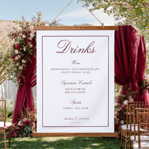 Elegant Royal Burgundy Wedding Drinks Bar Hanging Tapestry