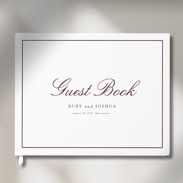 Elegant Royal Burgundy & White Script Wedding Guest Book (Elegant Royal Burgundy & White Script Wedding Guest Book)