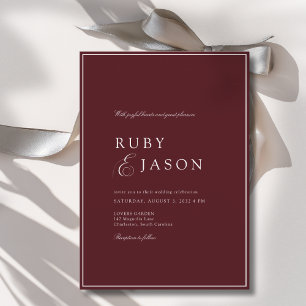Elegant Royal Burgundy & White Script Wedding Invitation