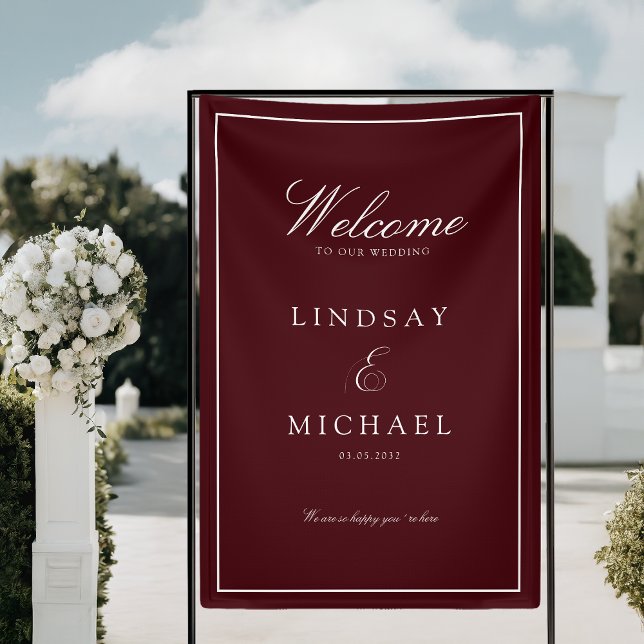 Elegant Royal Burgundy & White Wedding Banner (Elegant Royal Burgundy & White Wedding Banner)
