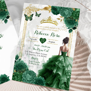 Elegant Royal Castle Emerald Green Quinceañera Invitation