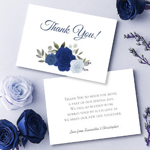 Elegant Royal & Dusty Blue Boho Chic Roses Wedding Thank You Card
