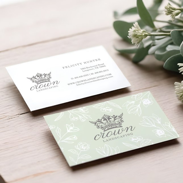 Elegant Royal Floral & Foliage Crown Logo Business Card (Elegant Royal Floral & Foliage Crown Logo Business Card)