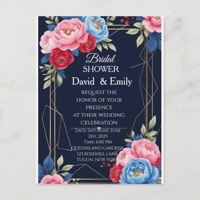 Elegant Royal Floral Wedding Invitation Postcard (Front)