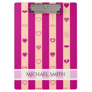 Elegant Royal Fuchsia Stripe Modern Heart Pattern Clipboard