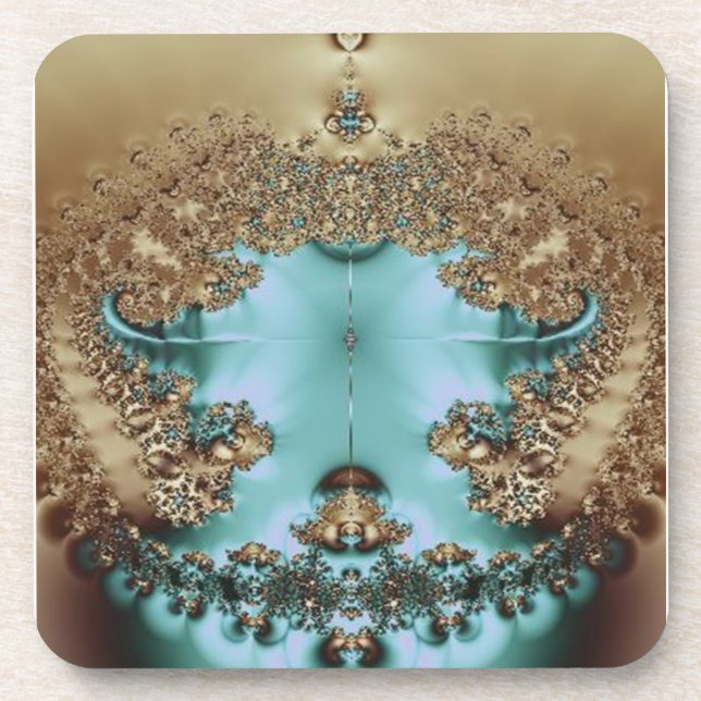 Elegant Royal Gold and Aqua Coaster (Front)