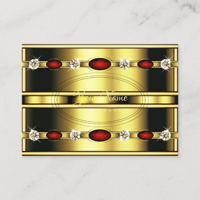 Elegant Royal Gold and Red Marble with Diamonds Business Card (Front)