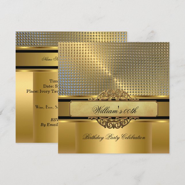 Elegant Royal Gold Birthday Party Men's Mans 2 Invitation (Front/Back)