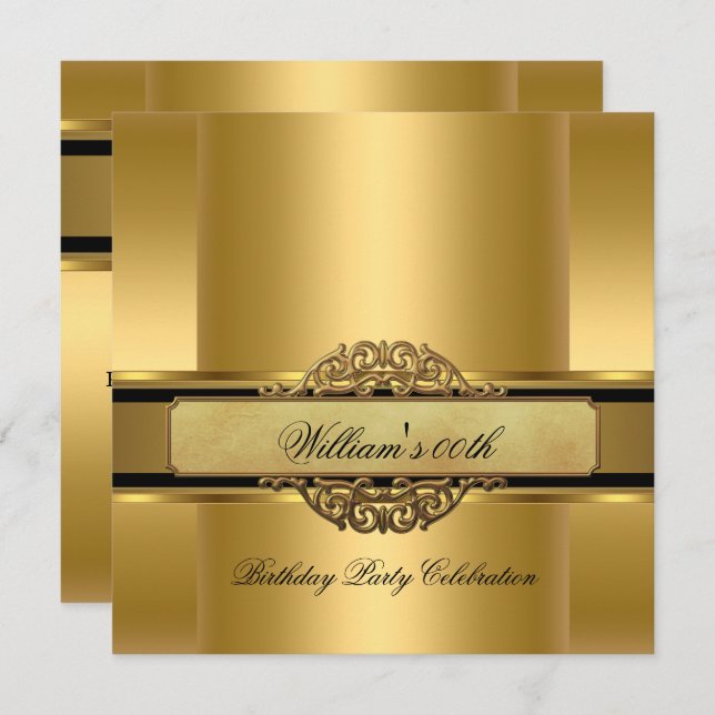 Elegant Royal Gold Birthday Party Men's Mans Invitation (Front/Back)