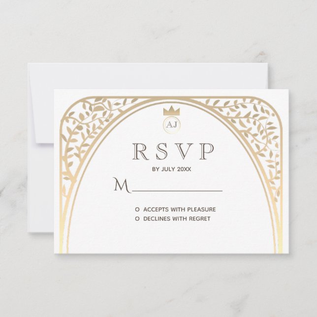 Elegant Royal Gold Monogram Wedding RSVP Card (Front)