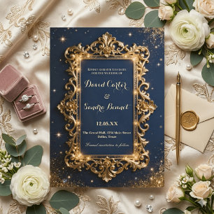 Elegant Royal Gold & Navy Blue Modern Wedding Save The Date