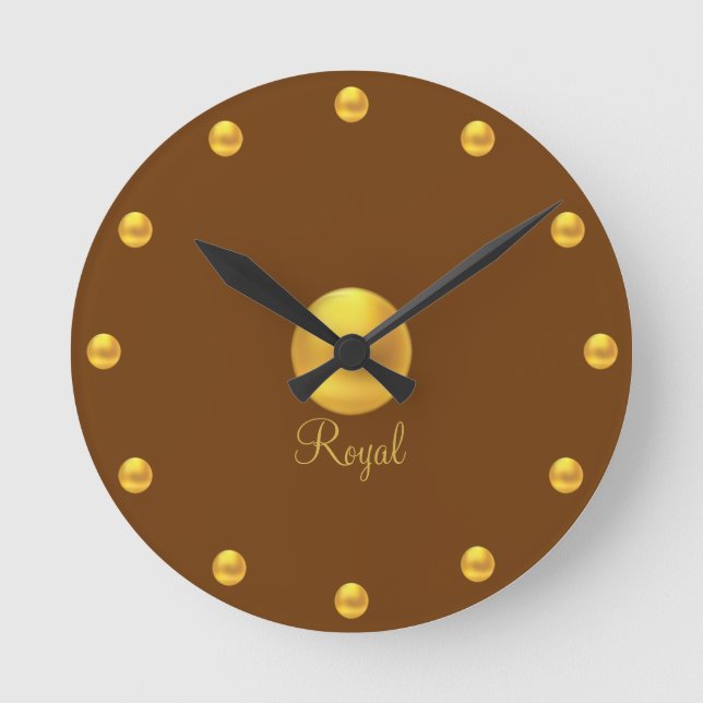 Elegant Royal Golden Dots Round Clock (Front)