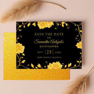 Elegant Royal Golden Floral Quinceanera Save The Date