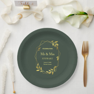 Elegant Royal Green Minimalist Botanical Wedding Paper Plate