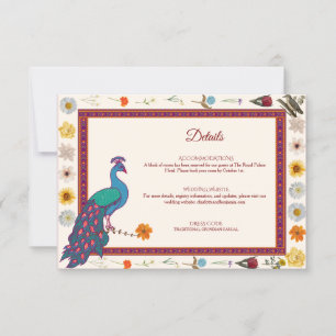 Elegant Royal Indian Peacock Wedding Details Card