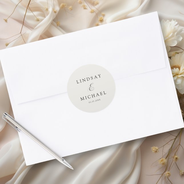 Elegant Royal Ivory Script Wedding Classic Round Sticker (Elegant Royal Ivory Script Wedding Classic Round Sticker)