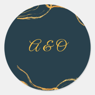 Elegant Royal Navy Blue and Gold Wedding Sticker