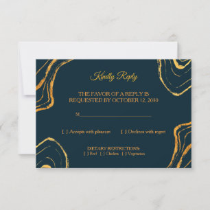 Elegant Royal Navy Blue Gold Wedding RSVP Card