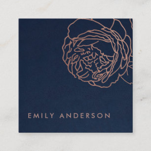 ELEGANT ROYAL NAVY BLUSH PINK ROSE GOLD FLORAL SQUARE BUSINESS CARD