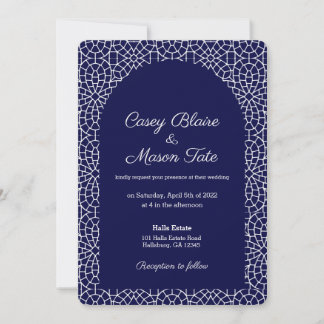 Elegant Royal Navy Mosaic Wedding Invitation
