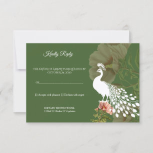 Elegant Royal Peacock Green Floral RSVP Card