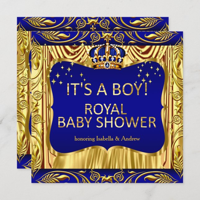 Elegant Royal Prince Baby Shower Blue Gold Invite (Front/Back)