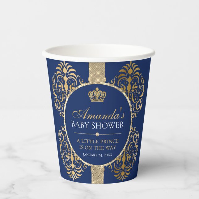 Elegant Royal Prince Baby Shower Paper Cups (Front)