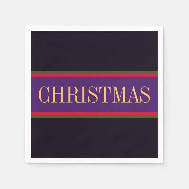 Elegant Royal Purple Black CHRISTMAS Stripes Napkin (Front)
