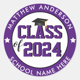 Elegant Royal Purple Class of 2024 Graduation Classic Round Sticker