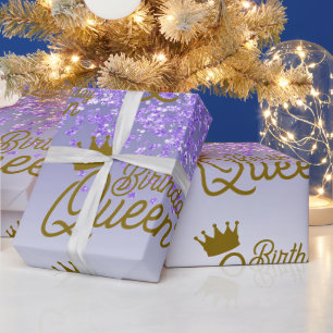 Elegant Royal Purple Glitter Birthday Queen Gold Wrapping Paper