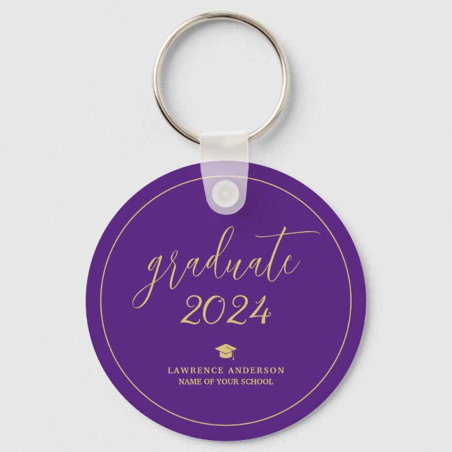 Elegant Royal Purple Graduate 2024 Graduation Key Ring (Front)
