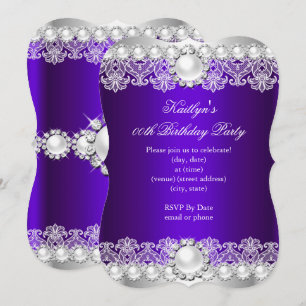 Elegant Royal Purple Lace Pearl Birthday Party Invitation
