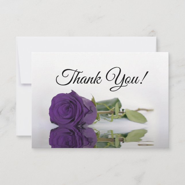 Elegant Royal Purple Mirrored Rose Simple Wedding Thank You Card (Front)
