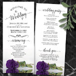 Elegant Royal Purple Rose Romantic Wedding Programme<br><div class="desc">This beautiful wedding program features an elegant design with a single long stemmed deep royal purple coloured rose lying on its side reflecting in water. The titles are written in fancy script calligraphy, and there is space for your ceremony and wedding party details, as well as a short thank you...</div>