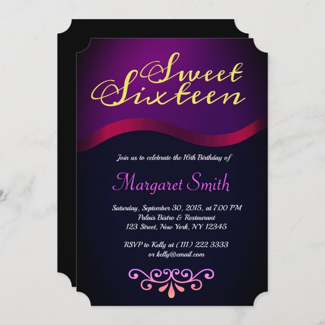Elegant Royal Purple Sweet 16 Party Invite (Front/Back)