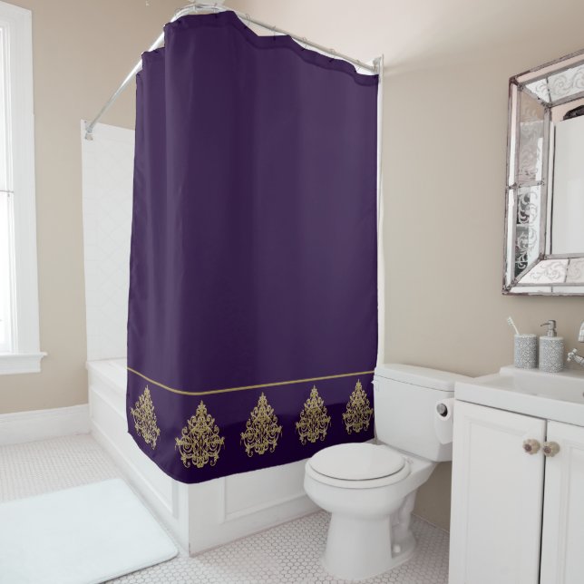 Elegant Royal Purple with Gold Damask  Shower Curtain (In Situ)
