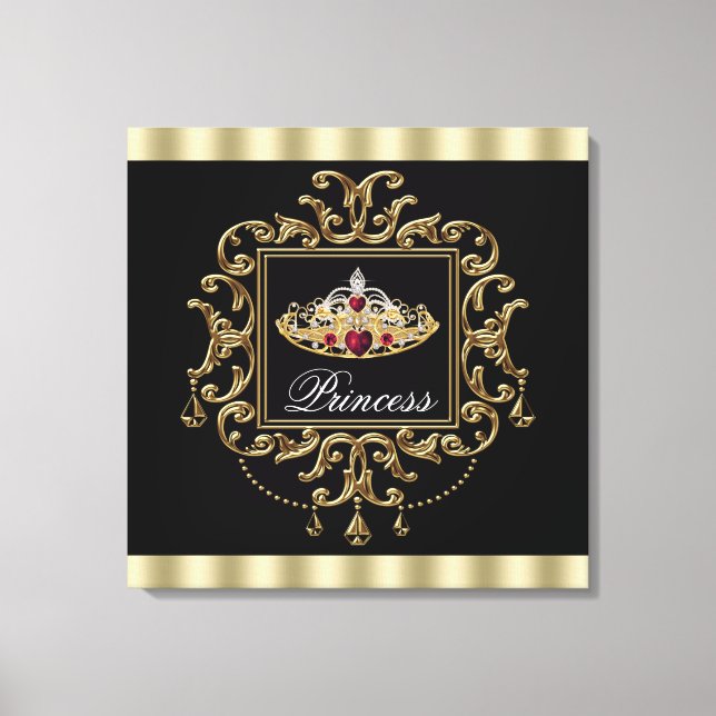 Elegant Royal Red Black and Gold Tiara Princess Canvas Print (Front)