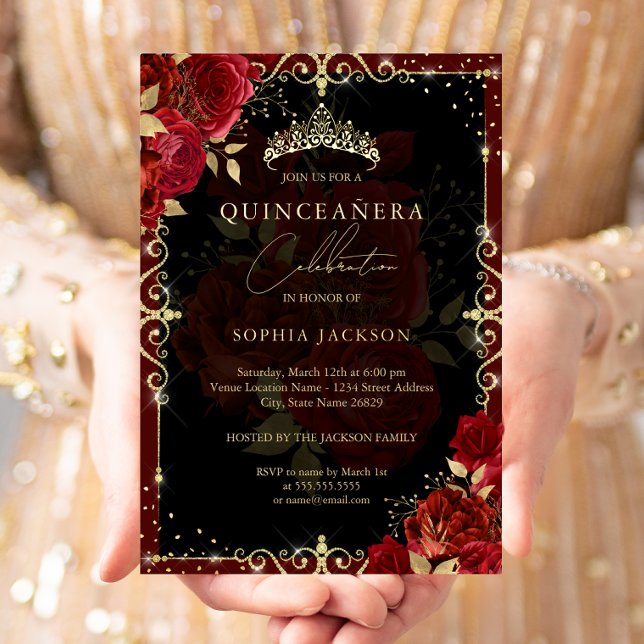 Elegant Royal Red Gold Rose Quinceanera (Creator Uploaded)