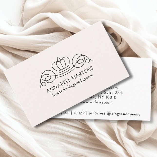 Elegant, royal, salon, beige business card (Elegant, royal, salon beige crown business card)