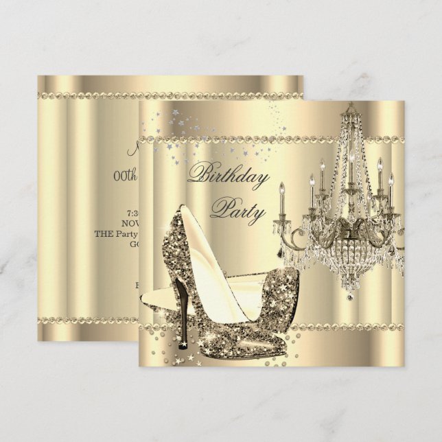 Elegant Royal Sepia Gold Cream Chandelier Party Invitation (Front/Back)