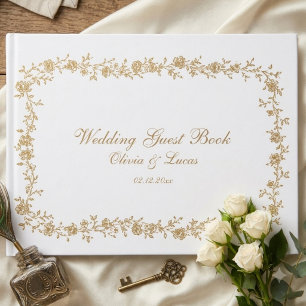 Elegant Royal White and Gold Signature Floral Guest Book