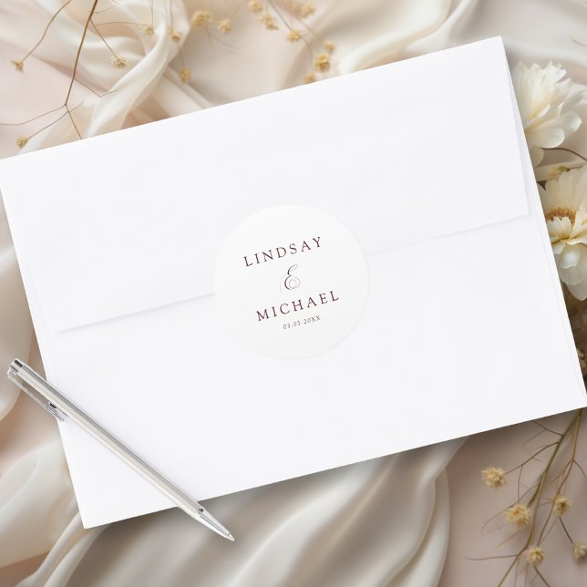 Elegant Royal White Script Wedding Classic Round Sticker (Elegant Royal White Script Wedding Classic Round Sticker)