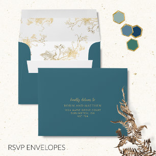 Elegant RSVP Blue with Gilded Floral Envelope