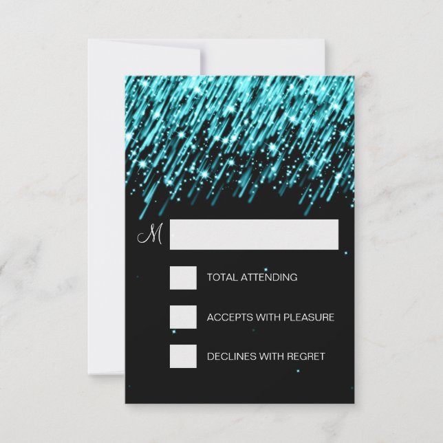 Elegant RSVP Falling Stars Turquoise Card (Front)