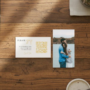 Elegant RSVP full cover photo and gold QR code Enclosure Card