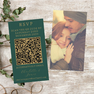 Elegant RSVP Green And Gold Photo QR Enclosure Card