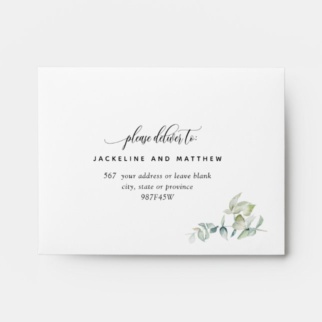 Elegant RSVP Greenery Eucalyptus Envelope (Front)